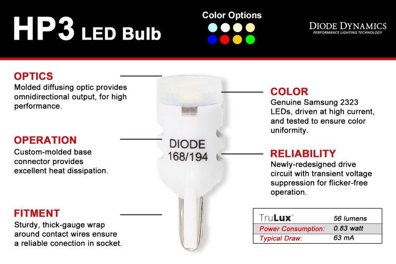 194 HP3 LED Bulb – Amber (Pair) - Diode Dynamics DD0018P - Bulbs - Diode Dynamics at Garage 56 Engineering