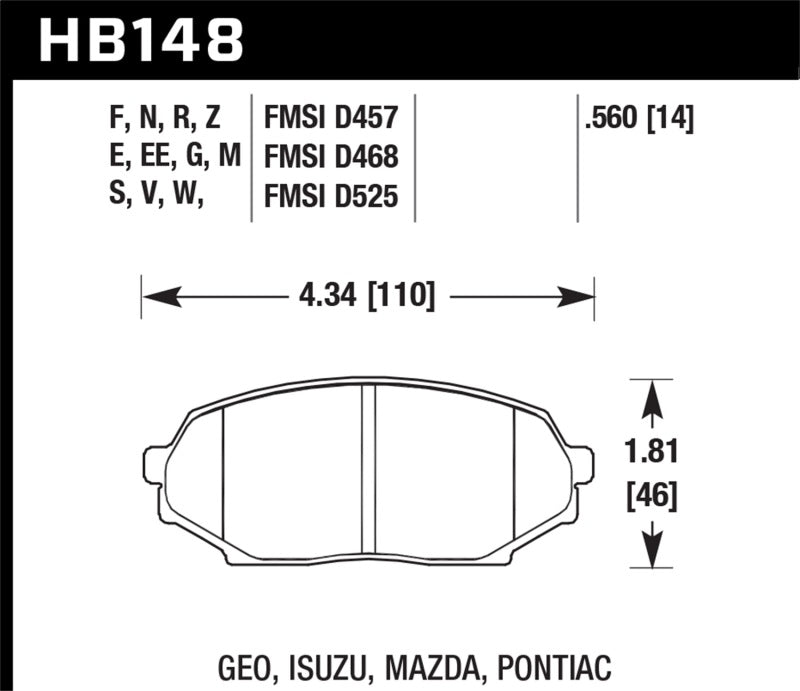 90 - 93 Mazda Miata Blue 9012 Race Front Brake Pads - Hawk HB148E.560 - Brake Pads - Racing - Hawk Performance at Garage 56 Engineering