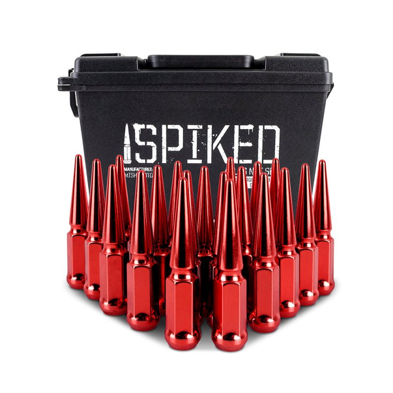 Mishimoto Steel Spiked Lug Nuts M12x1.5 20pc Set - Red - Lug Nuts - Mishimoto at Garage 56 Engineering