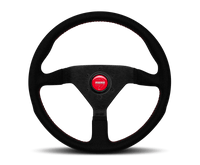 Momo Montecarlo Alcantara Steering Wheel 350 mm - Black/Red Stitch/Black Spokes - Steering Wheels - MOMO at Garage 56 Engineering