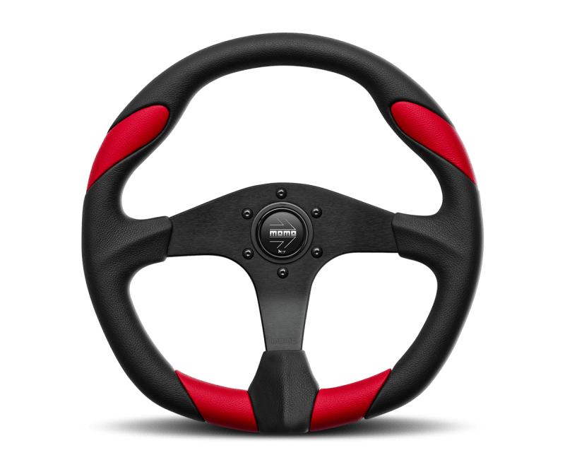 Momo Quark Steering Wheel 350 mm - Black Poly/Black Spokes/Red Inserts - Steering Wheels - MOMO at Garage 56 Engineering