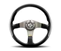 Momo Tuner Steering Wheel 350 mm - Black Leather/Red Stitch/Black Spokes - Steering Wheels - MOMO at Garage 56 Engineering