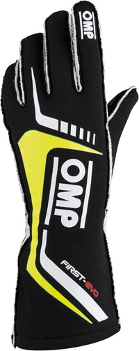 OMP First Evo Gloves Black/Yellow - Size M (Fia 8856 - 2018) - Racing Gloves - OMP at Garage 56 Engineering