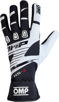 OMP KS - 3 Gloves Black/White - Size L - Racing Gloves - OMP at Garage 56 Engineering