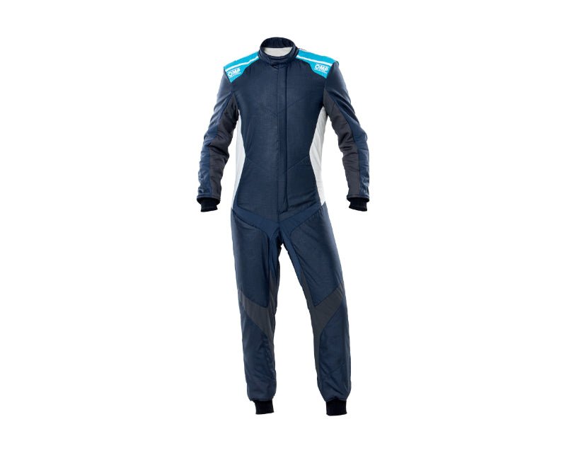 OMP One Evo X Overall Navy Blue/Cyan - Size 46 (Fia 8856 - 2018) - Racing Suits - OMP at Garage 56 Engineering