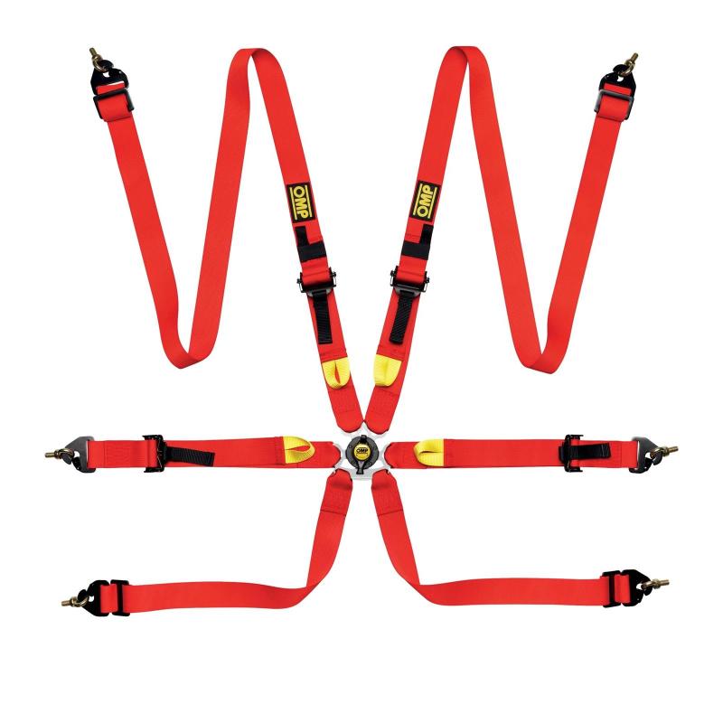OMP Safety Harness First 2In Red (Fia 8853 - 2016) Pull Up - Steel Adj - Seat Belts & Harnesses - OMP at Garage 56 Engineering