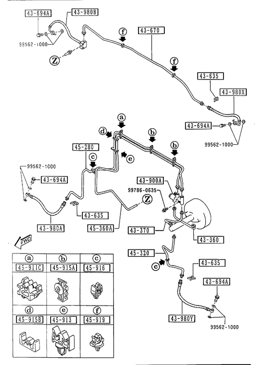 BRAKE PIPINGS (W/O ANTI LOCK BRAKE SYSTEM) [1995 Miata]