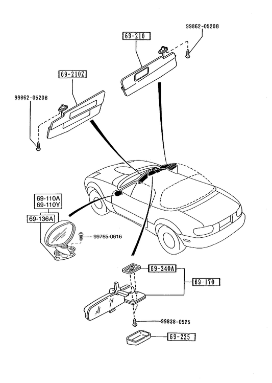 SUN VISORS, ASSIST HANDLES & MIRRORS [1992 MIATA] - Garage 56 Engineering