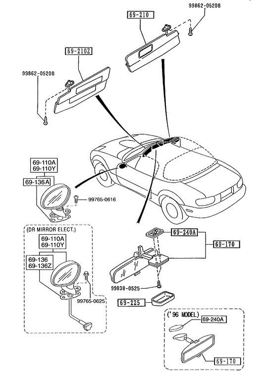 SUN VISORS, ASSIST HANDLES & MIRRORS [1995 Miata] - Garage 56 Engineering