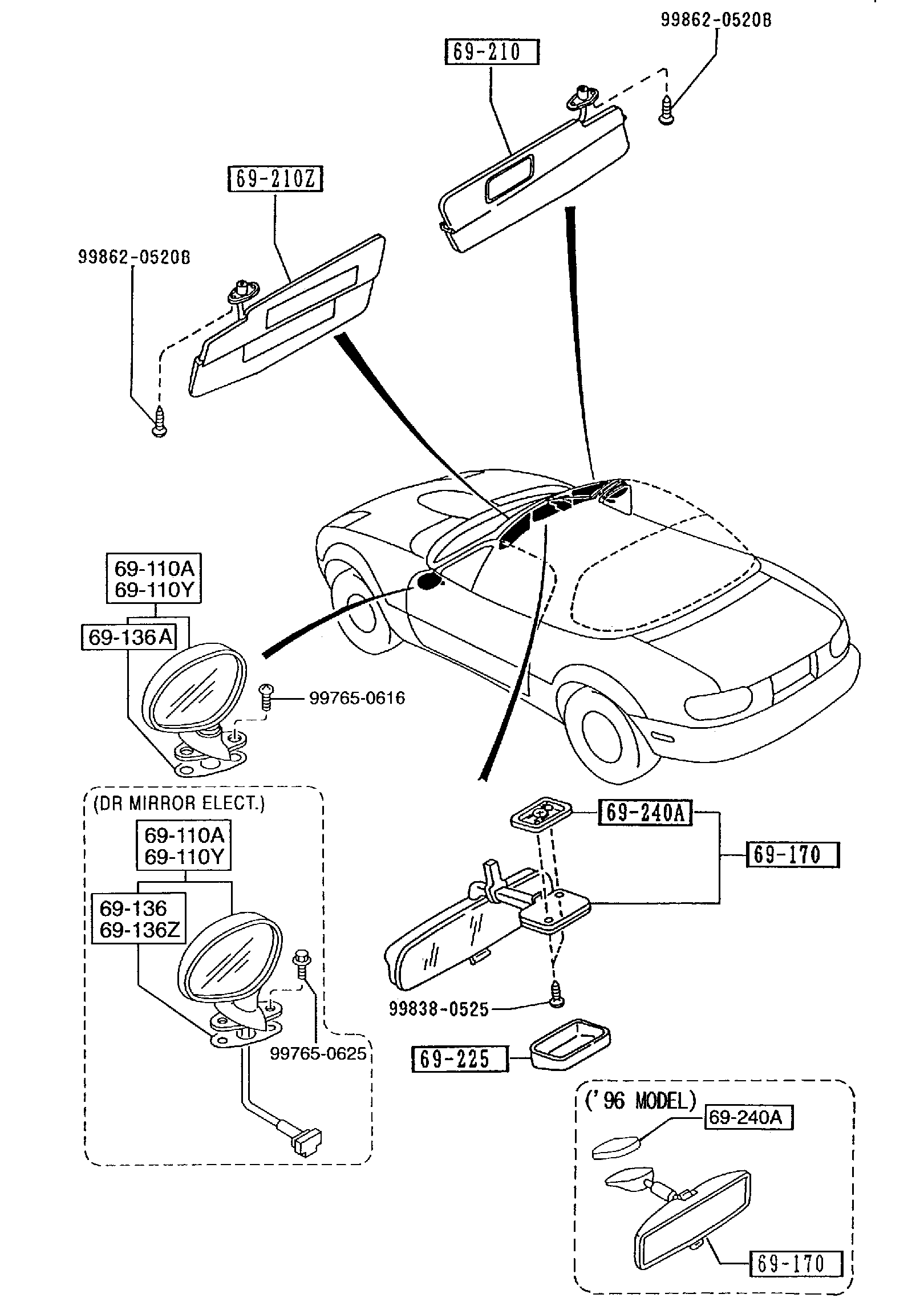 SUN VISORS, ASSIST HANDLES & MIRRORS [1996 Miata] - Garage 56 Engineering