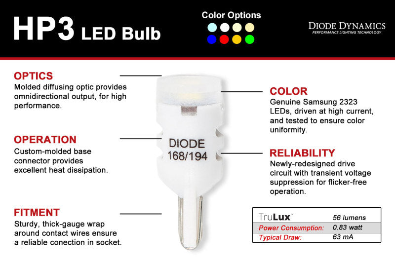 194 HP3 LED Bulbs – Cool White (Pair) - Diode Dynamics DD0024P