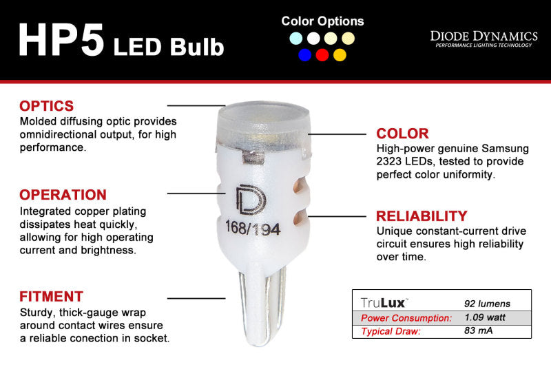 194 HP5 LED Bulbs – Warm White (Pair) - Diode Dynamics DD0027P