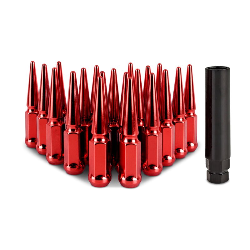 Mishimoto Steel Spiked Lug Nuts M12x1.5 20pc Set - Red - Lug Nuts - Mishimoto at Garage 56 Engineering