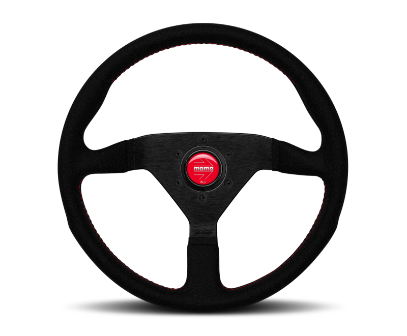 Momo Montecarlo Alcantara Steering Wheel 350 mm - Black/Red Stitch/Black Spokes - Steering Wheels - MOMO at Garage 56 Engineering